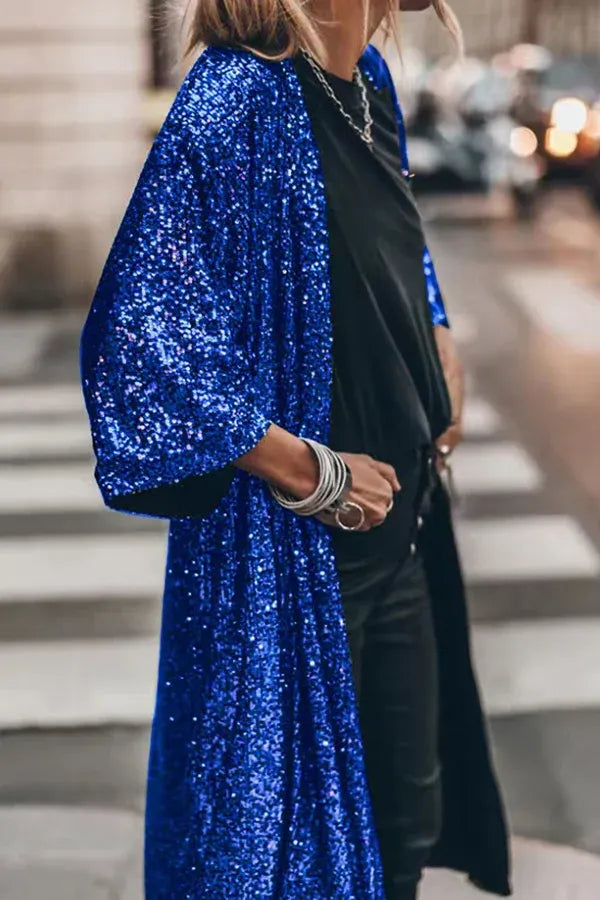 Disco Glamor Sequin Kimono With Bell Sleeves