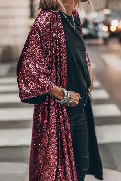 Disco Glamor Sequin Kimono With Bell Sleeves