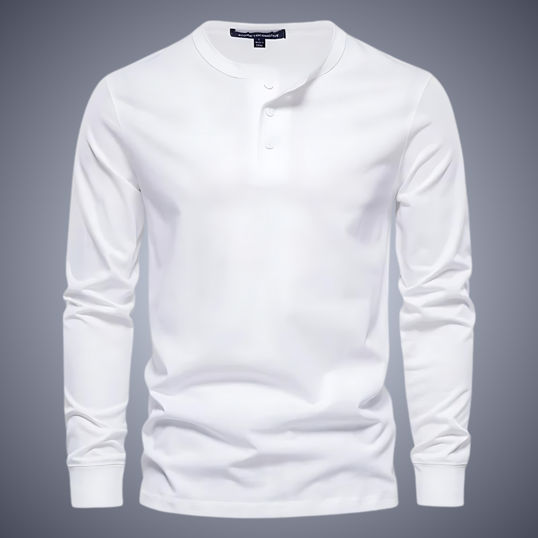 Modern henley collar long sleeve shirt