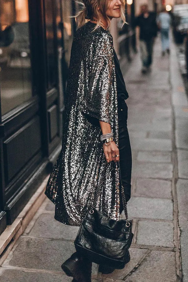 Disco Glamor Sequin Kimono With Bell Sleeves