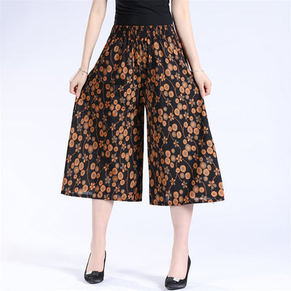 Women's High Elastic Waist Pleated Chiffon Wide Leg Culottes