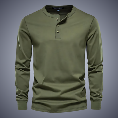 Modern henley collar long sleeve shirt