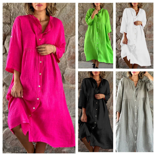 Cotton And Linen Loose Shirt Dress