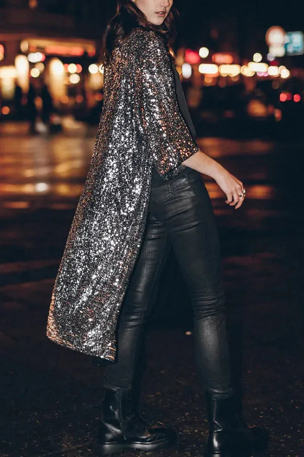 Disco Glamor Sequin Kimono With Bell Sleeves