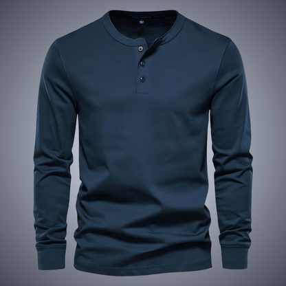 Modern henley collar long sleeve shirt