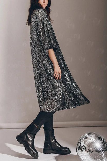 Disco Glamor Sequin Kimono With Bell Sleeves