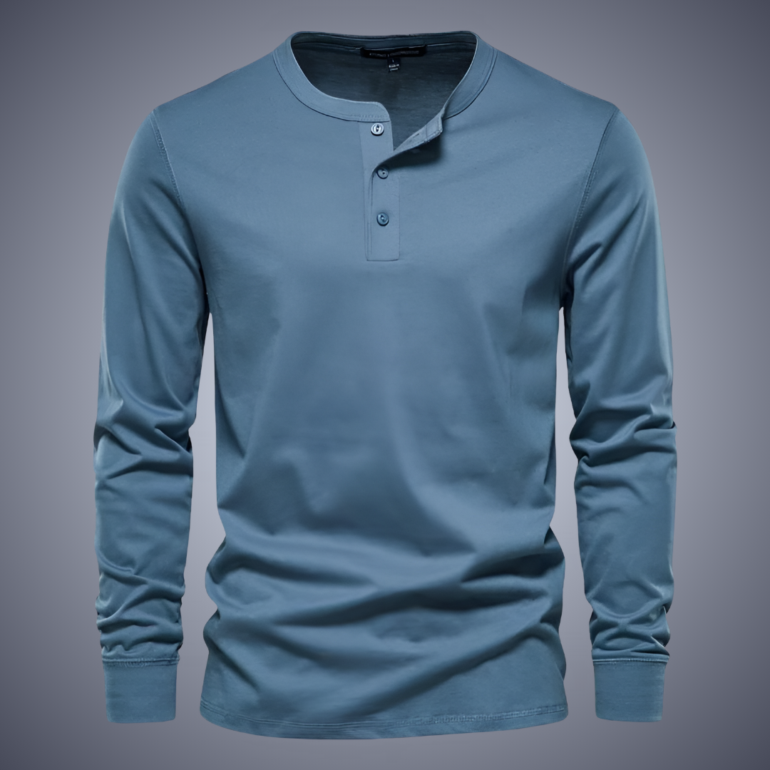 Modern henley collar long sleeve shirt