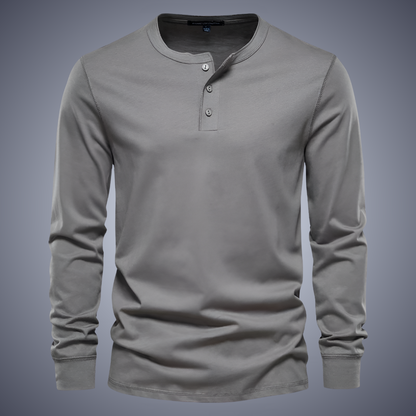 Modern henley collar long sleeve shirt