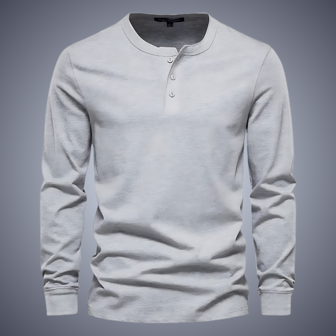 Modern henley collar long sleeve shirt