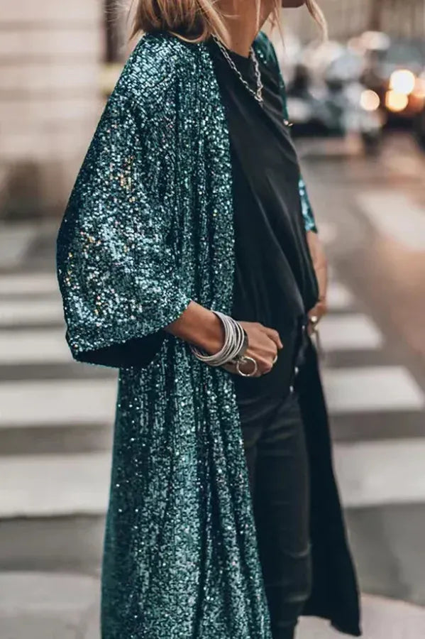 Disco Glamor Sequin Kimono With Bell Sleeves