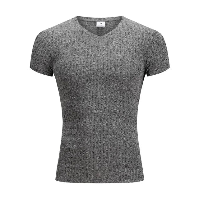 DynamicFit men's V-neck fitness T-shirt with stripe pattern