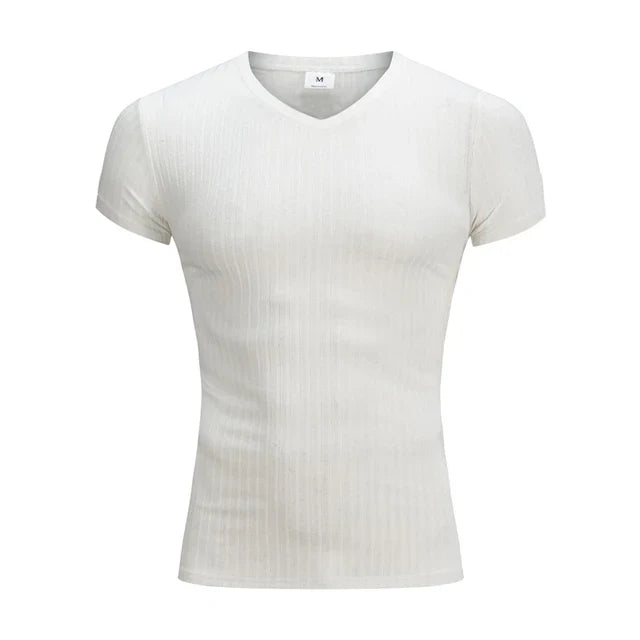 DynamicFit men's V-neck fitness T-shirt with stripe pattern