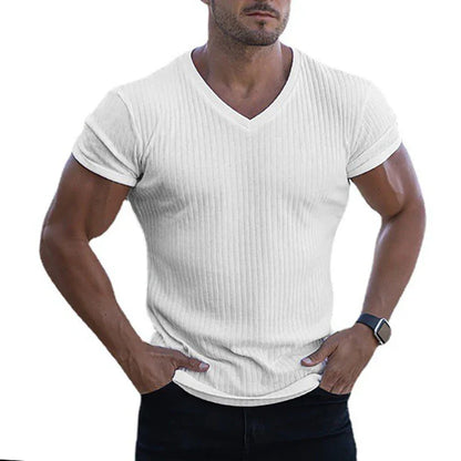 DynamicFit men's V-neck fitness T-shirt with stripe pattern