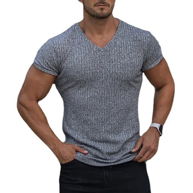 DynamicFit men's V-neck fitness T-shirt with stripe pattern