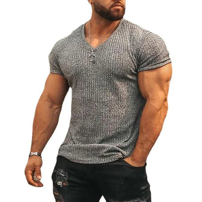 DynamicFit men's V-neck fitness T-shirt with stripe pattern