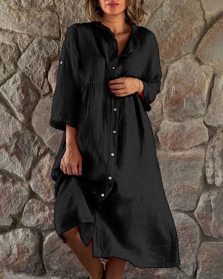 Cotton And Linen Loose Shirt Dress