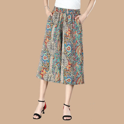 Women's High Elastic Waist Pleated Chiffon Wide Leg Culottes