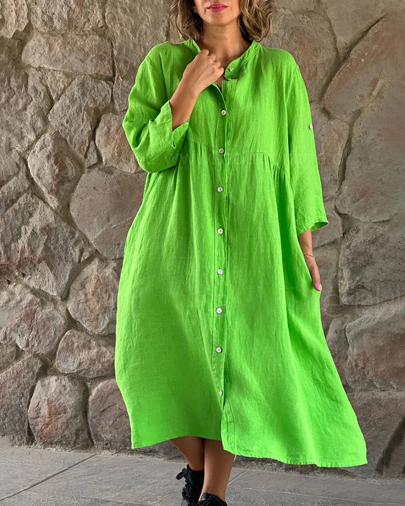 Cotton And Linen Loose Shirt Dress