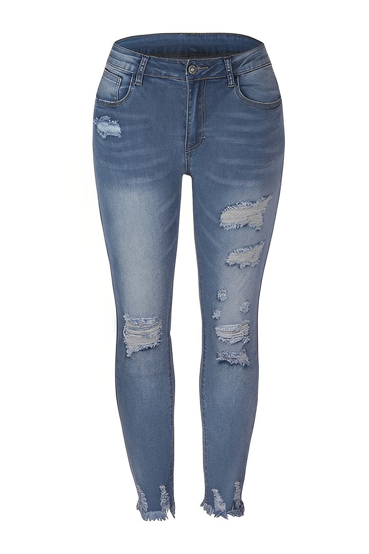 Distressed Raw Hem Straight Leg Jeans