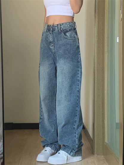 Blue Basic Boyfriend Jeans With A Washed-out Look