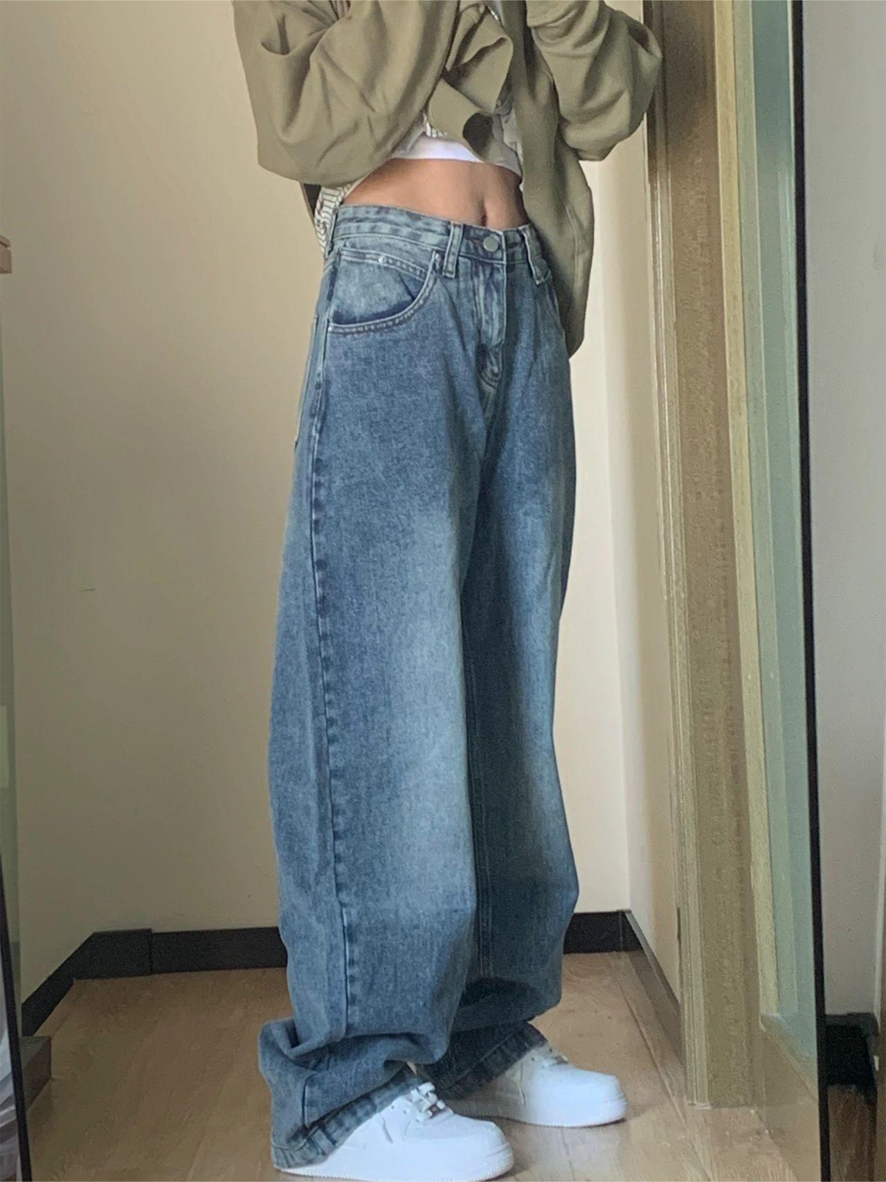 Blue Basic Boyfriend Jeans With A Washed-out Look